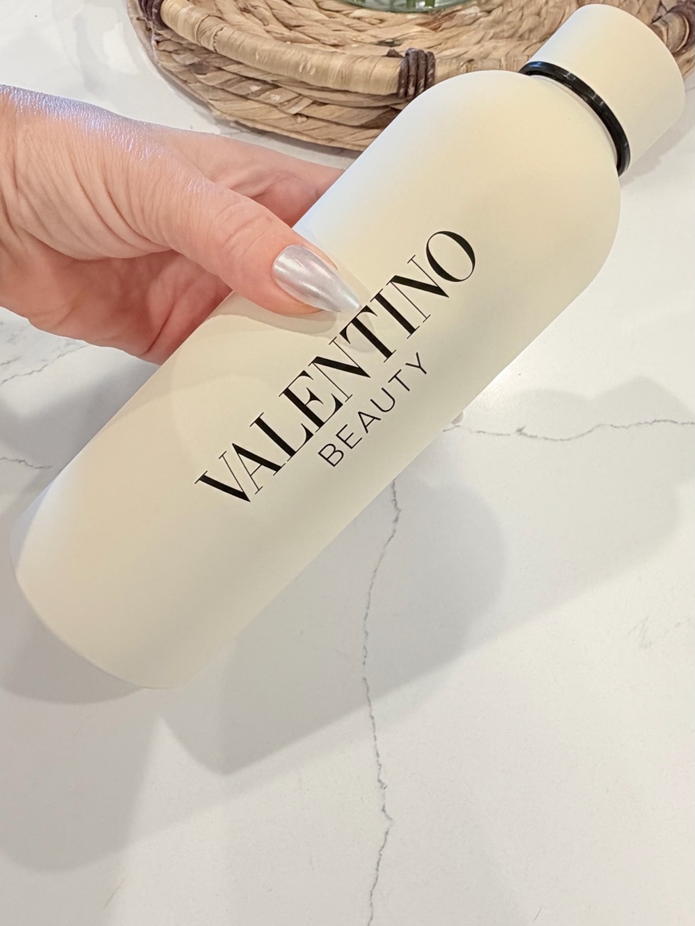 NIB Valentino Beauty Matte Beige Stainless Steel Water Bottle - VIP GWP